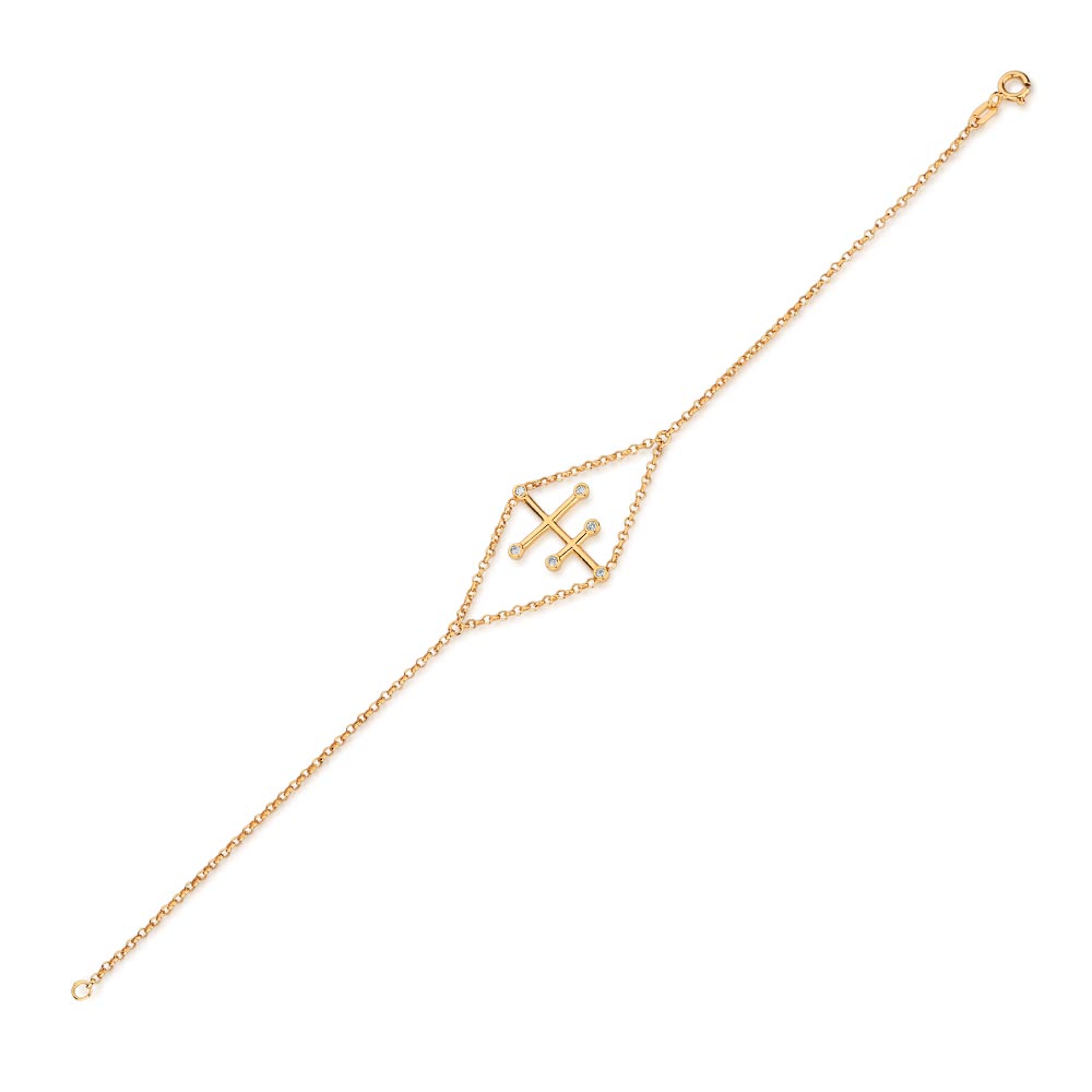Pulseira corrente elo portugues ouro amarelo 18k e diamantes de 1 ponto