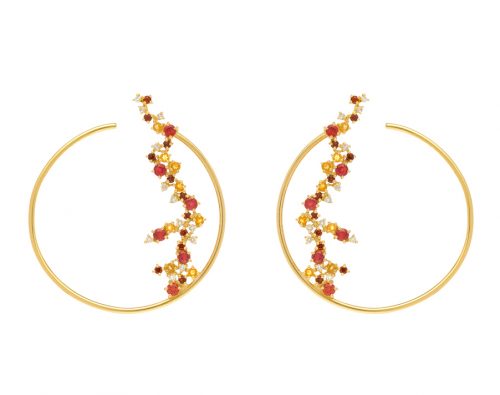 Brinco ouro 18k com safira laranja de 2mm