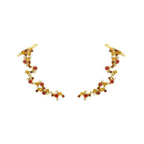 Brinco ouro 18k com safira laranja de 2mm